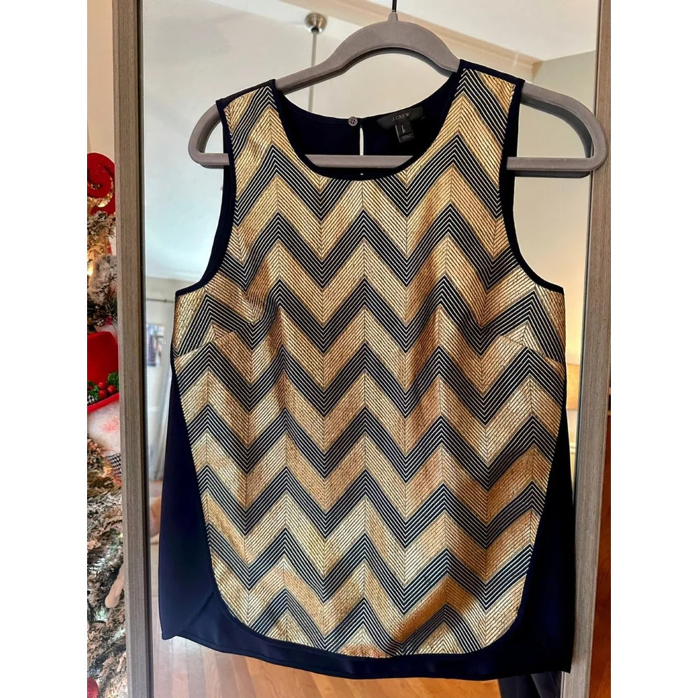 J.Crew Navy Gold Chevron Sleeveless Top Size 2
